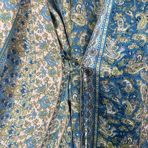 Oscar De La Renta Satin Kimono Robe Belted Paisley Blue Mobwife Sleepwear Small - Picture 7 of 9
